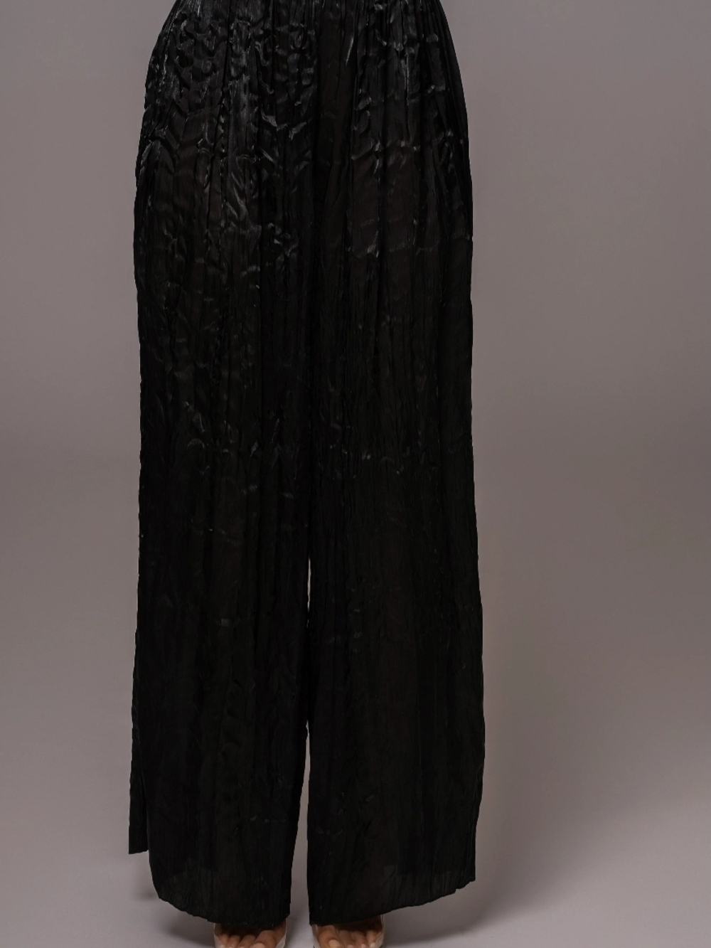 Vintage Designer Sue Wong Black Wide-Leg Crinkle Palazzo Pants - Picture 10 of 11